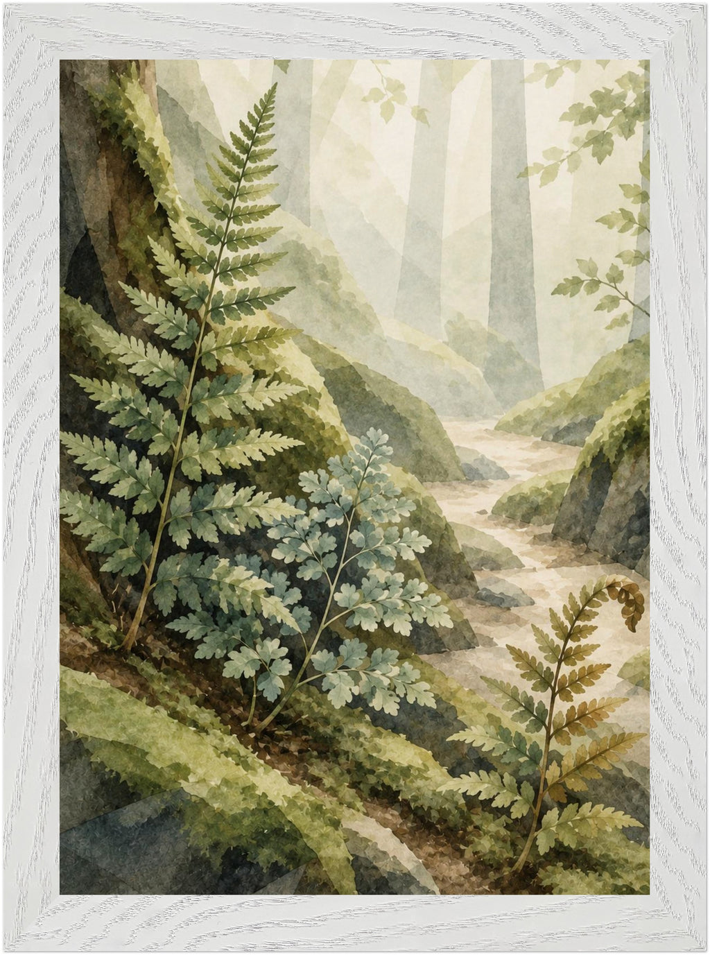 Mosswood Trail Fern by the Stream, Size: A4, Frame colour: White; supplier product preview.