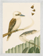 Bush Picnic Kookaburra and Skink, Size: 30 × 40 cm, Frame colour: White; supplier product preview.