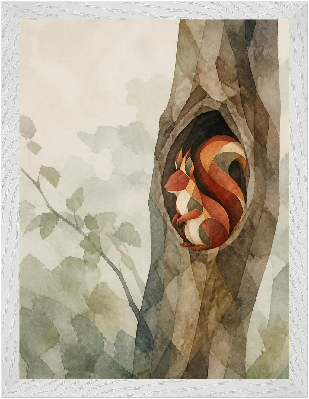 Mosswood Trail Squirrel at the Hollow, Size: 30 × 40 cm, Frame colour: White; supplier product preview.