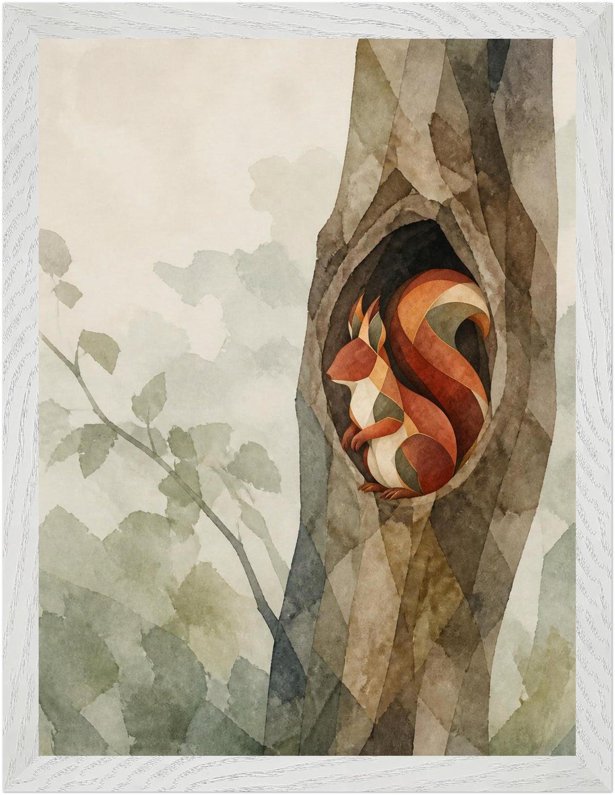 Mosswood Trail Squirrel at the Hollow, Size: 30 × 40 cm, Frame colour: White; supplier product preview.