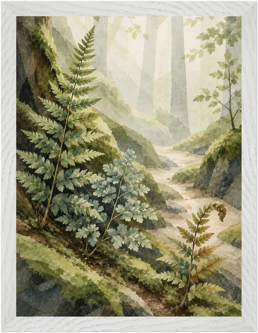 Mosswood Trail Fern by the Stream, Size: 30 × 40 cm, Frame colour: White; supplier product preview.