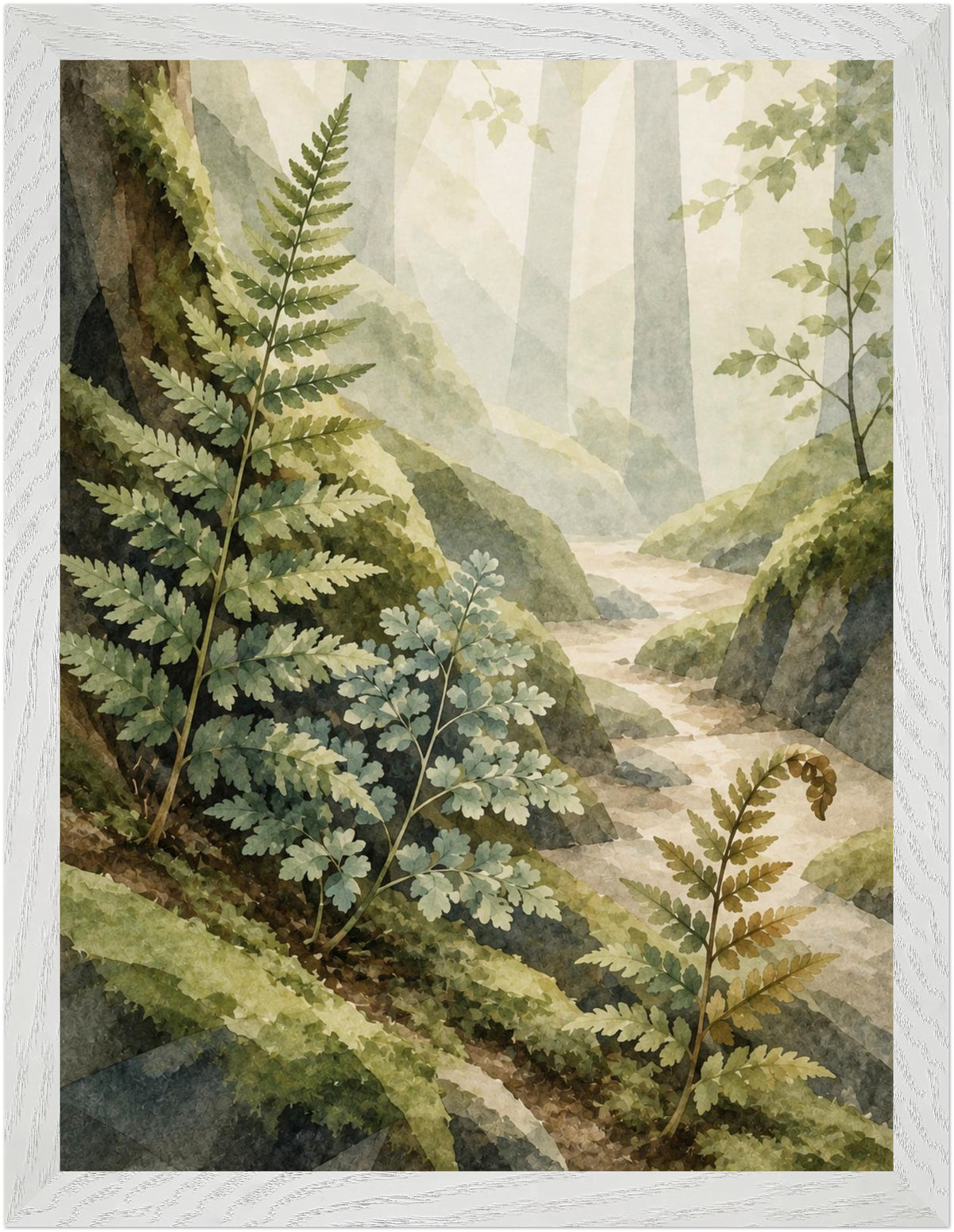 Mosswood Trail Fern by the Stream, Size: 30 × 40 cm, Frame colour: White; supplier product preview.