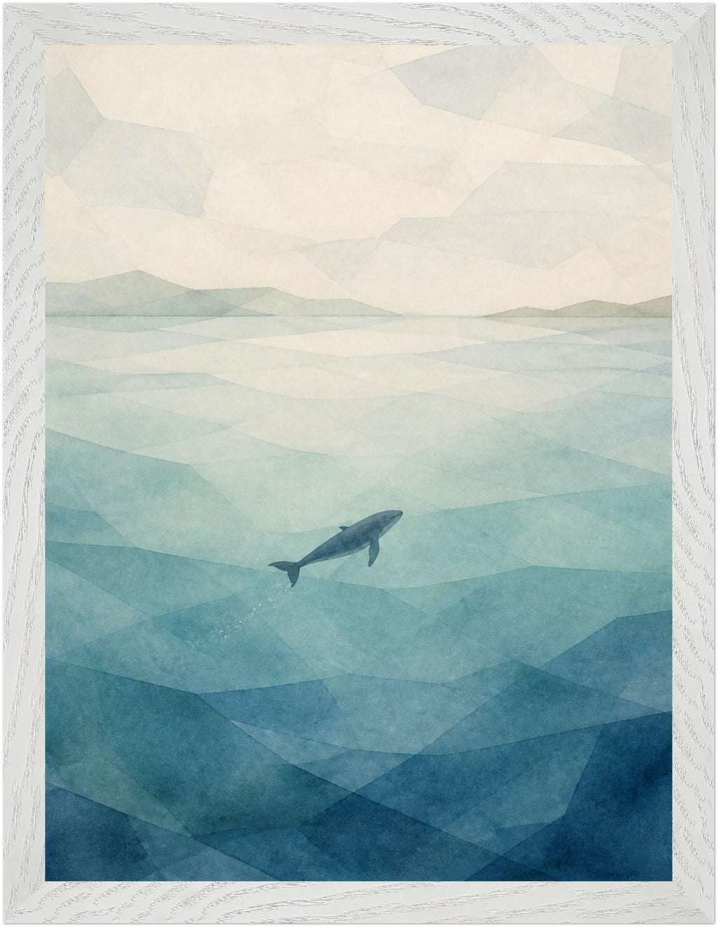 Seaglass Shore Whale in Blue Water, Size: 30 × 40 cm, Frame colour: White; supplier product preview.