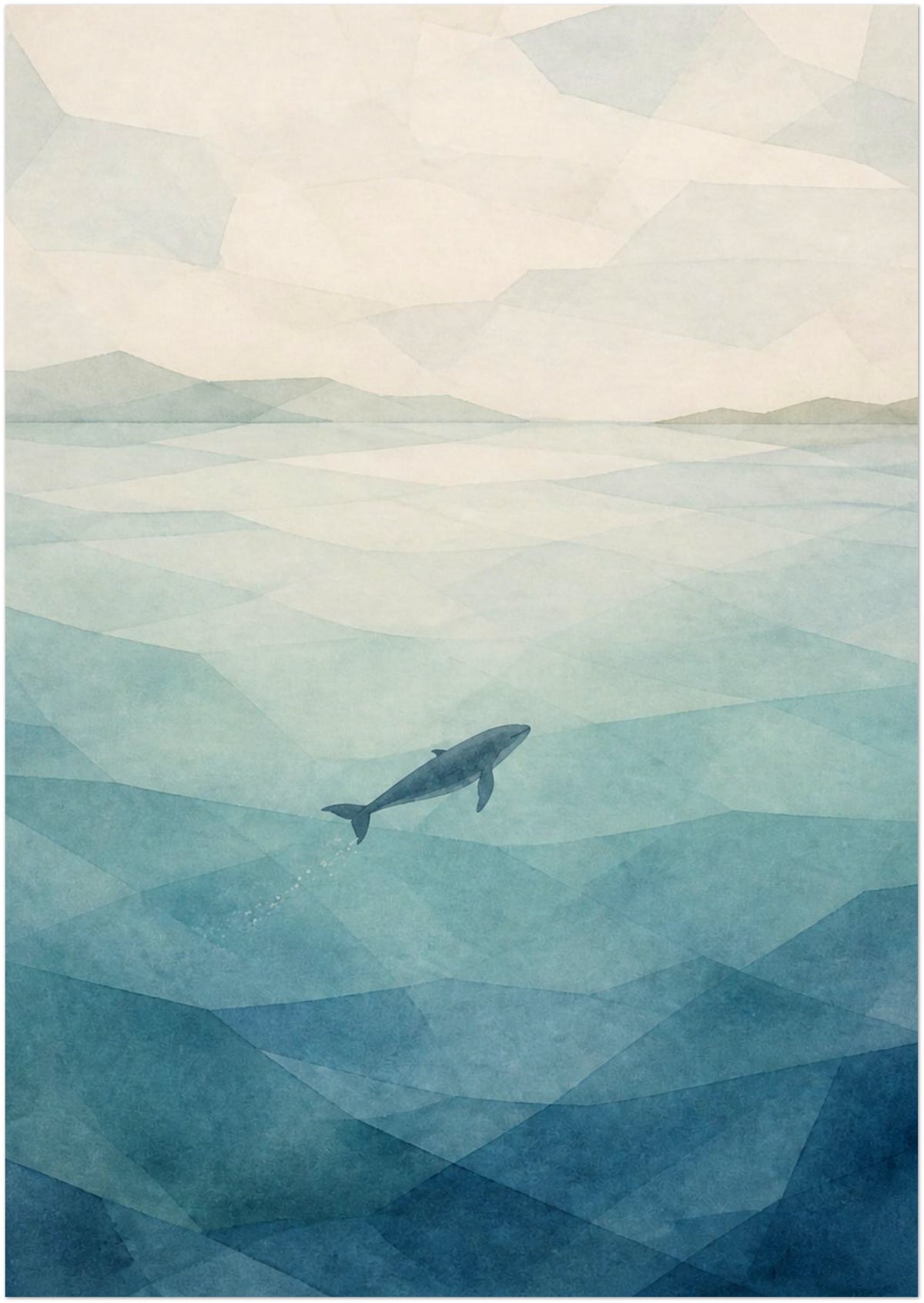 Seaglass Shore Whale in Blue Water, Size: A4; supplier product preview.