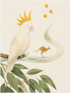 Bush Picnic Cockatoo and Kangaroo print without a frame, shown in the 30 × 40 cm artwork preview.