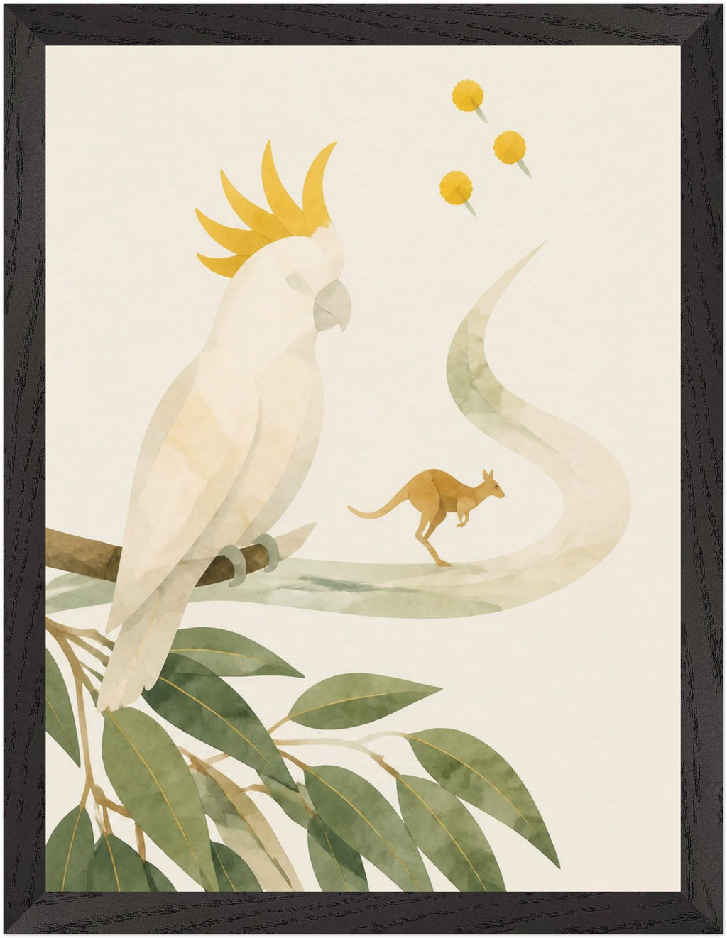 Bush Picnic Cockatoo and Kangaroo, Size: 30 × 40 cm, Frame colour: Black; supplier product preview.