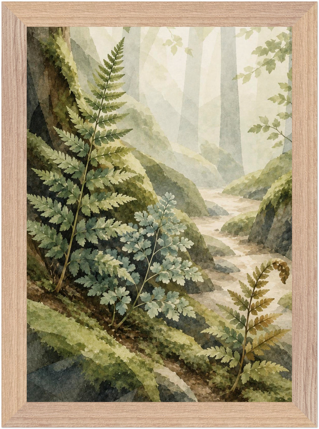 Mosswood Trail Fern by the Stream, Size: A4, Frame colour: Wood; supplier product preview.