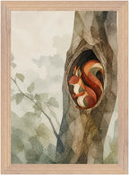 Mosswood Trail Squirrel at the Hollow, Size: A4, Frame colour: Wood; supplier product preview.
