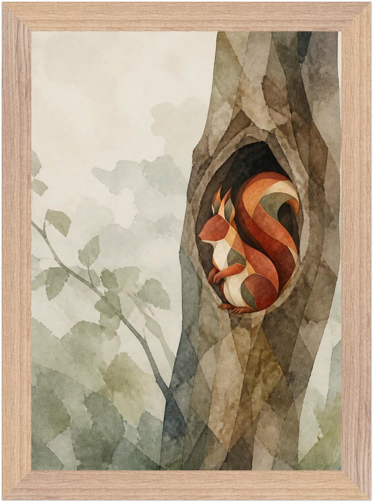 Mosswood Trail Squirrel at the Hollow, Size: A4, Frame colour: Wood; supplier product preview.
