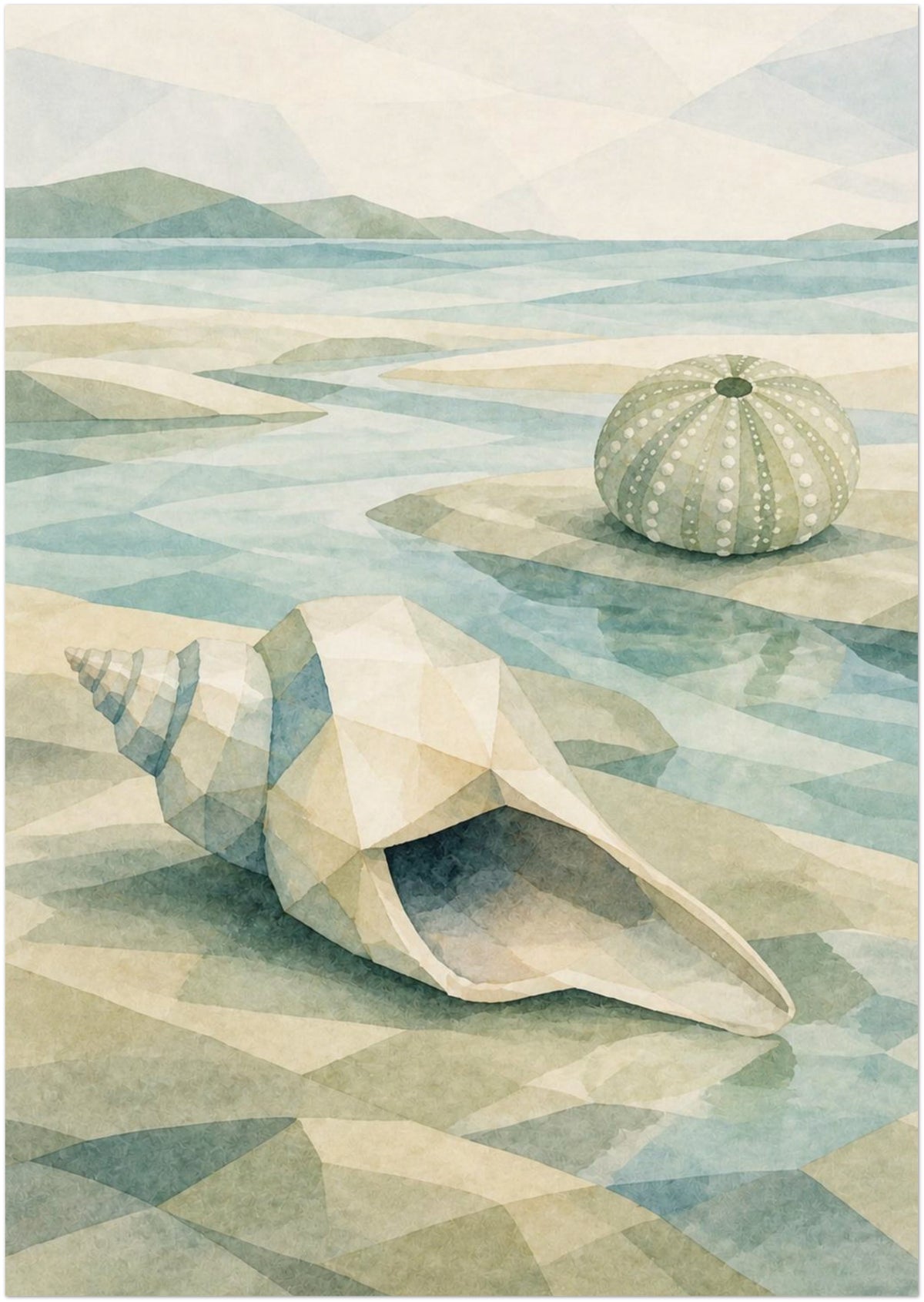 Seaglass Shore Conch and Sea Urchin, Size: A4; supplier product preview.