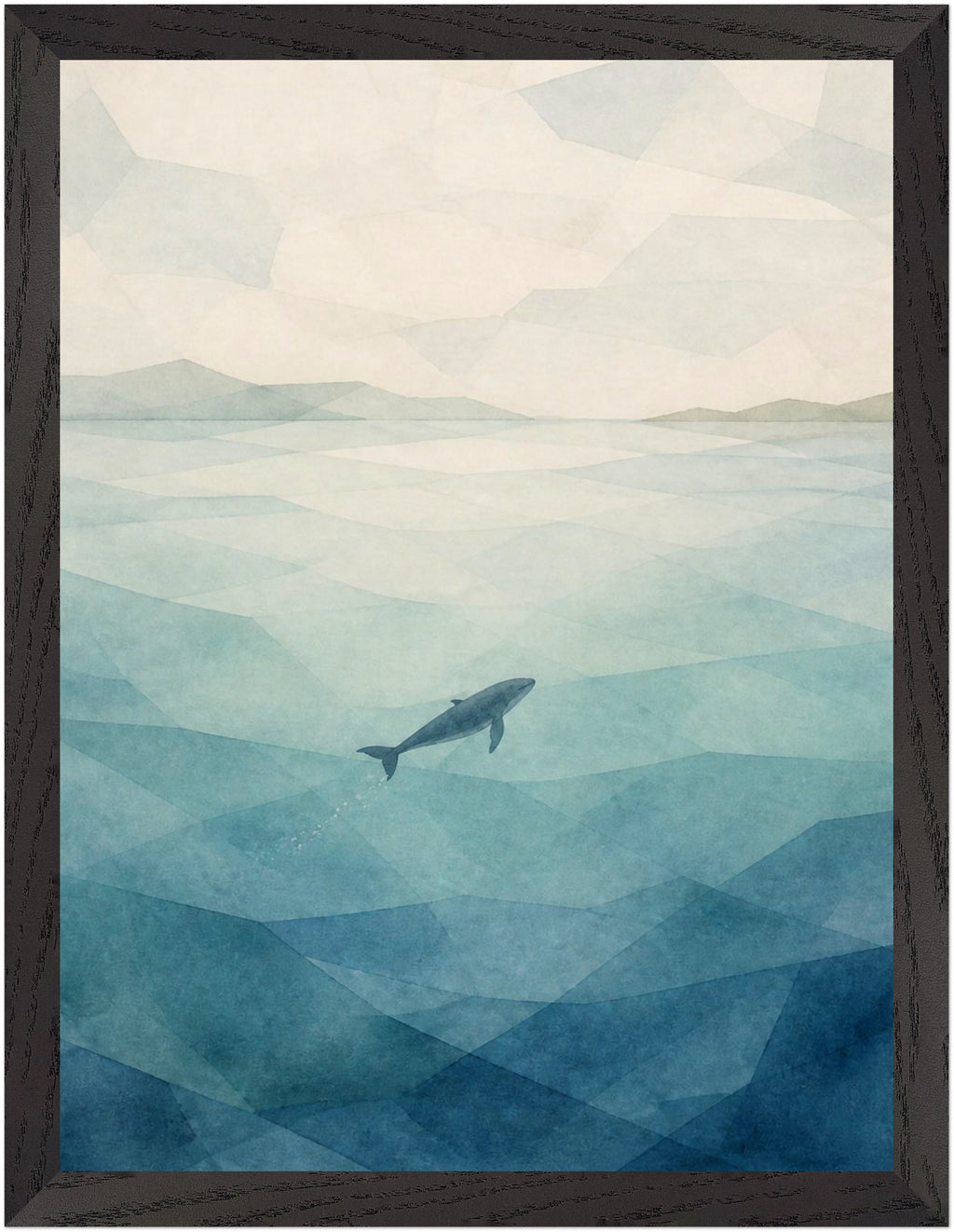 Seaglass Shore Whale in Blue Water, Size: 30 × 40 cm, Frame colour: Black; supplier product preview.