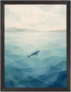 Seaglass Shore Whale in Blue Water, Size: 30 × 40 cm, Frame colour: Black; supplier product preview.