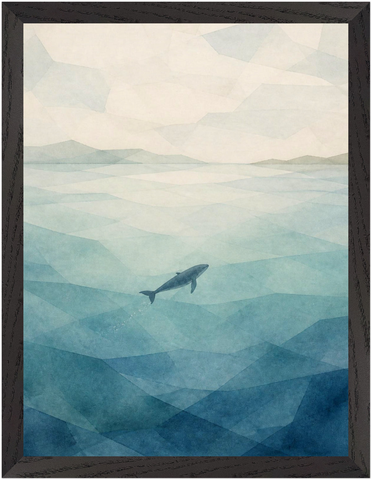 Seaglass Shore Whale in Blue Water, Size: 30 × 40 cm, Frame colour: Black; supplier product preview.