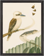 Bush Picnic Kookaburra and Skink, Size: 30 × 40 cm, Frame colour: Black; supplier product preview.