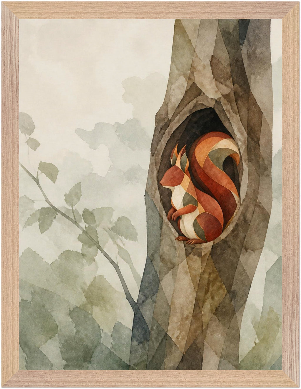 Mosswood Trail Squirrel at the Hollow, Size: 30 × 40 cm, Frame colour: Wood; supplier product preview.