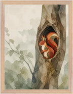 Mosswood Trail Squirrel at the Hollow, Size: 30 × 40 cm, Frame colour: Wood; supplier product preview.
