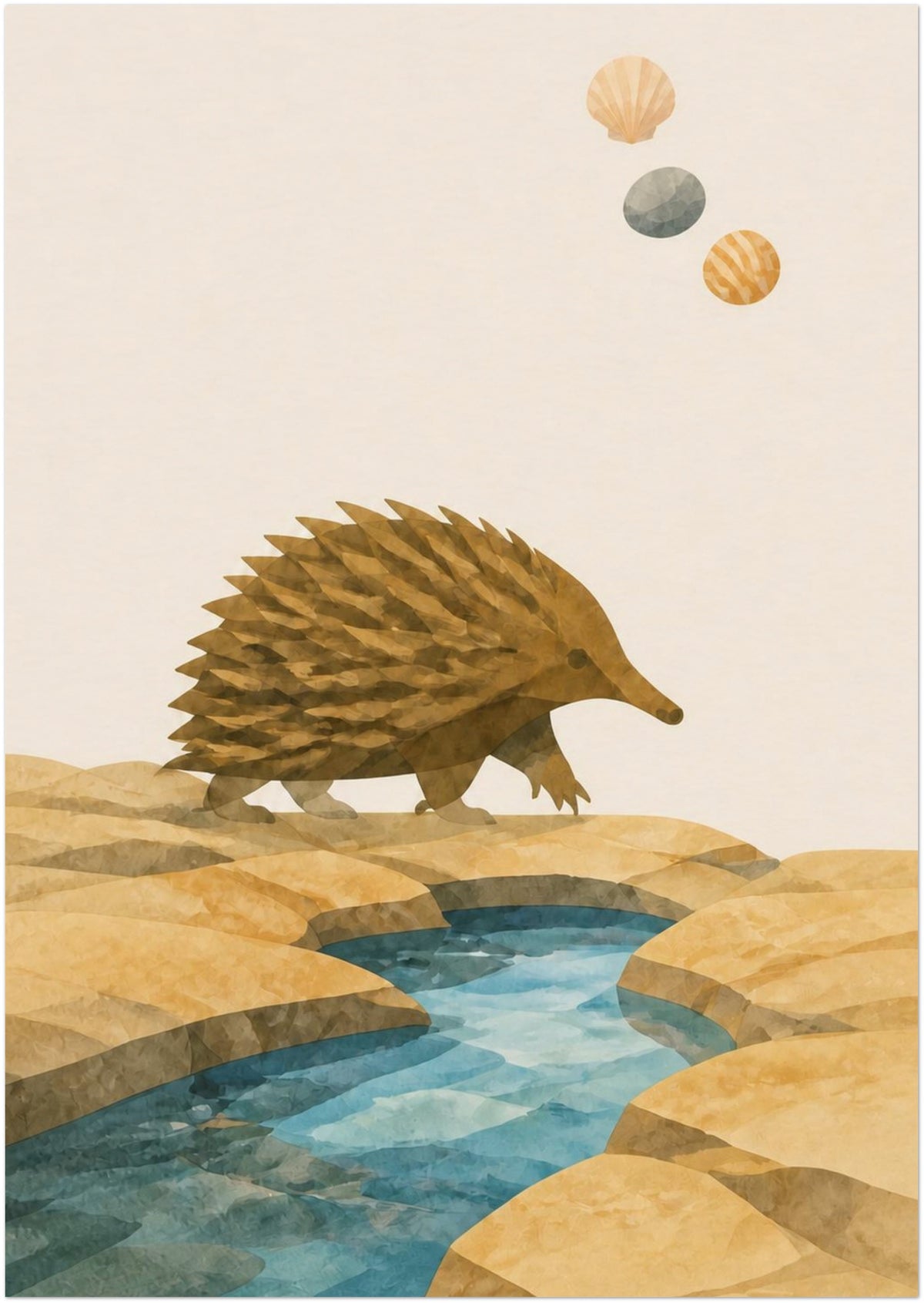 Bush Picnic Echidna by the Stream, Size: A4; supplier product preview.