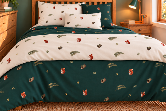 Mosswood Trail Twin Cotton Duvet Cover, product view in the collection room.