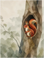 Mosswood Trail Squirrel at the Hollow print without a frame, shown in the 30 × 40 cm artwork preview.