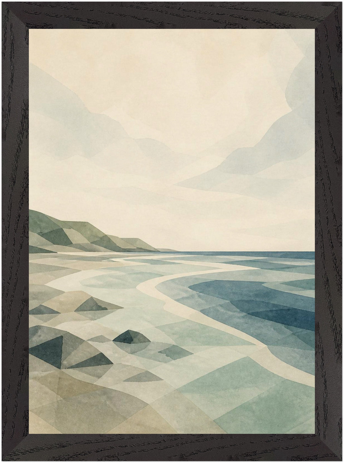 Seaglass Shore Rocky Shore, Size: A4, Frame colour: Black; supplier product preview.