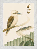 Bush Picnic Kookaburra and Skink, Size: A4, Frame colour: White; supplier product preview.