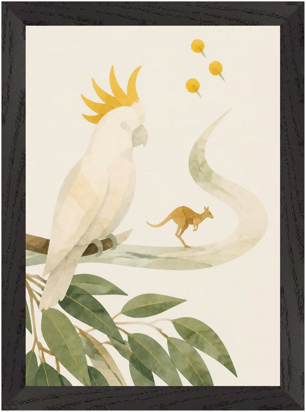 Bush Picnic Cockatoo and Kangaroo, Size: A4, Frame colour: Black; supplier product preview.
