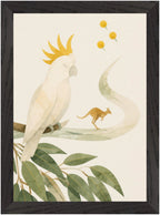 Bush Picnic Cockatoo and Kangaroo, Size: A4, Frame colour: Black; supplier product preview.