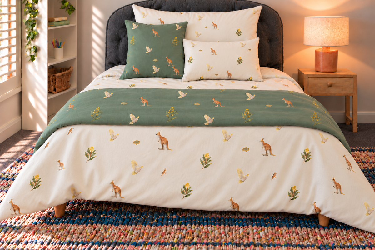 Bush Picnic Twin Cotton Duvet Cover, product view in the collection room.