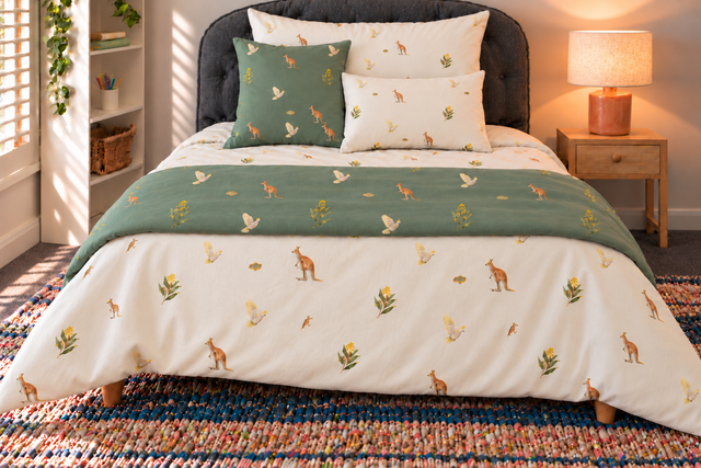 Bush Picnic Twin Cotton Duvet Cover, product view in the collection room.
