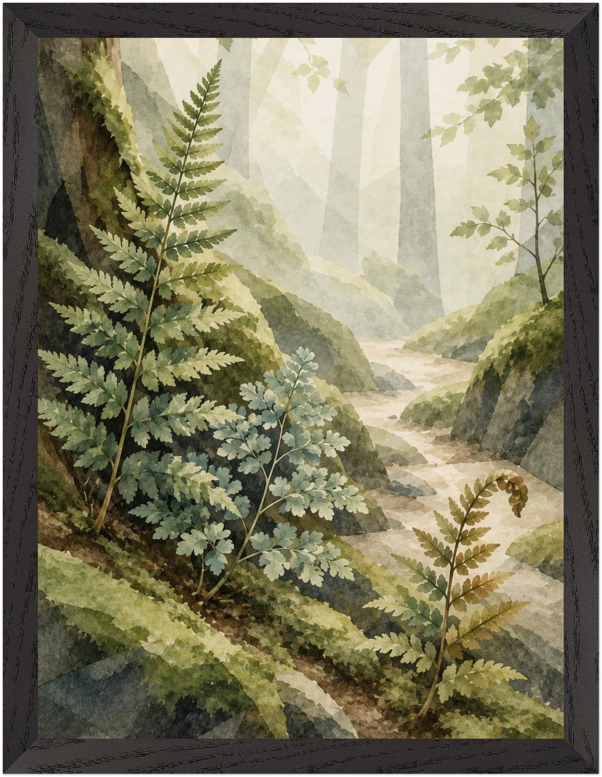 Mosswood Trail Fern by the Stream, Size: 30 × 40 cm, Frame colour: Black; supplier product preview.