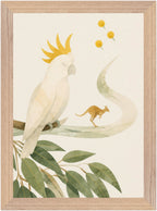 Bush Picnic Cockatoo and Kangaroo, Size: A4, Frame colour: Wood; supplier product preview.