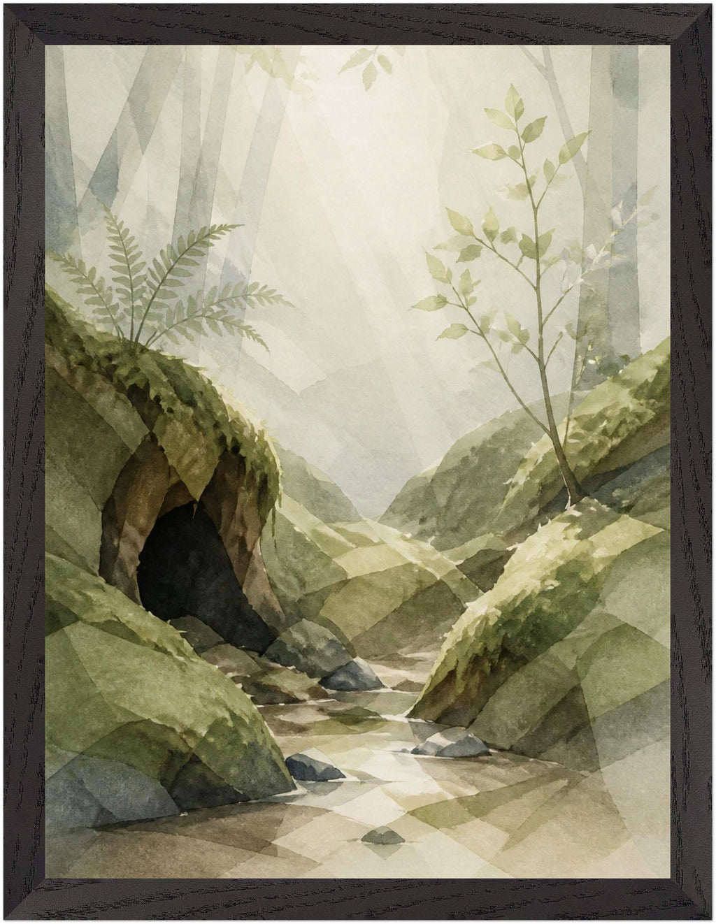 Mosswood Trail Woodland Creek, Size: 30 × 40 cm, Frame colour: Black; supplier product preview.