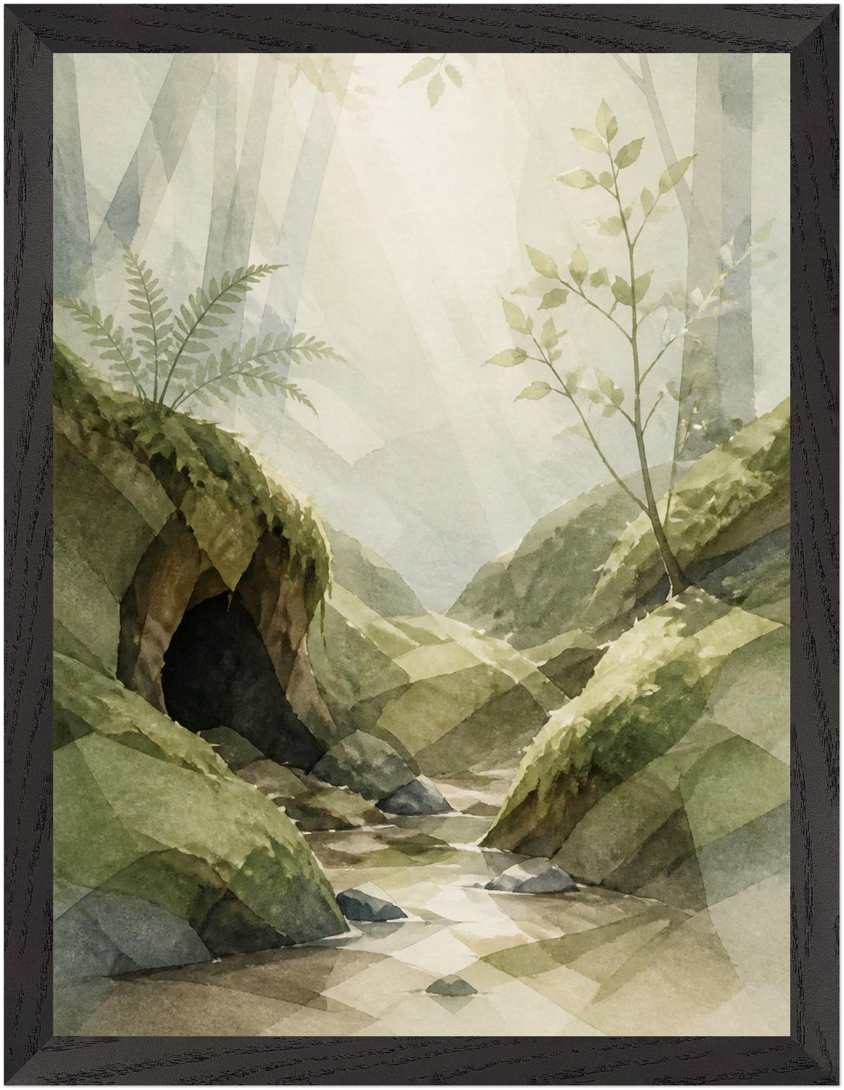 Mosswood Trail Woodland Creek, Size: 30 × 40 cm, Frame colour: Black; supplier product preview.