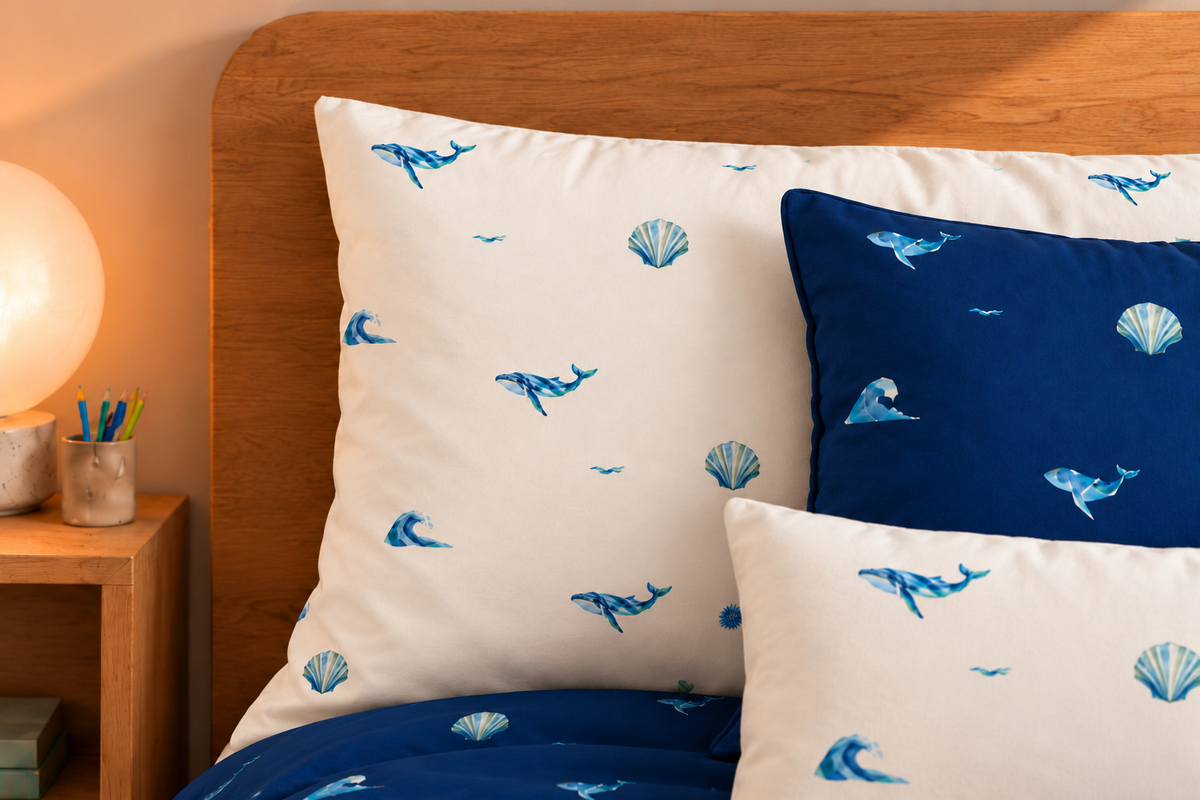 Seaglass Shore Pillowcase, product view in the collection room.
