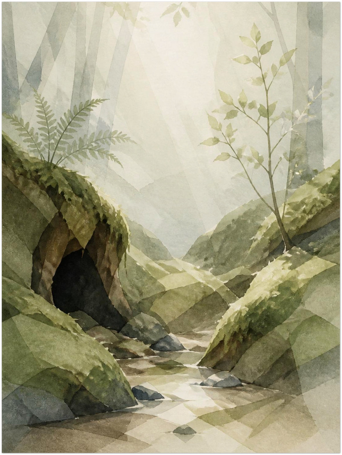 Mosswood Trail Woodland Creek print without a frame, shown in the 30 × 40 cm artwork preview.