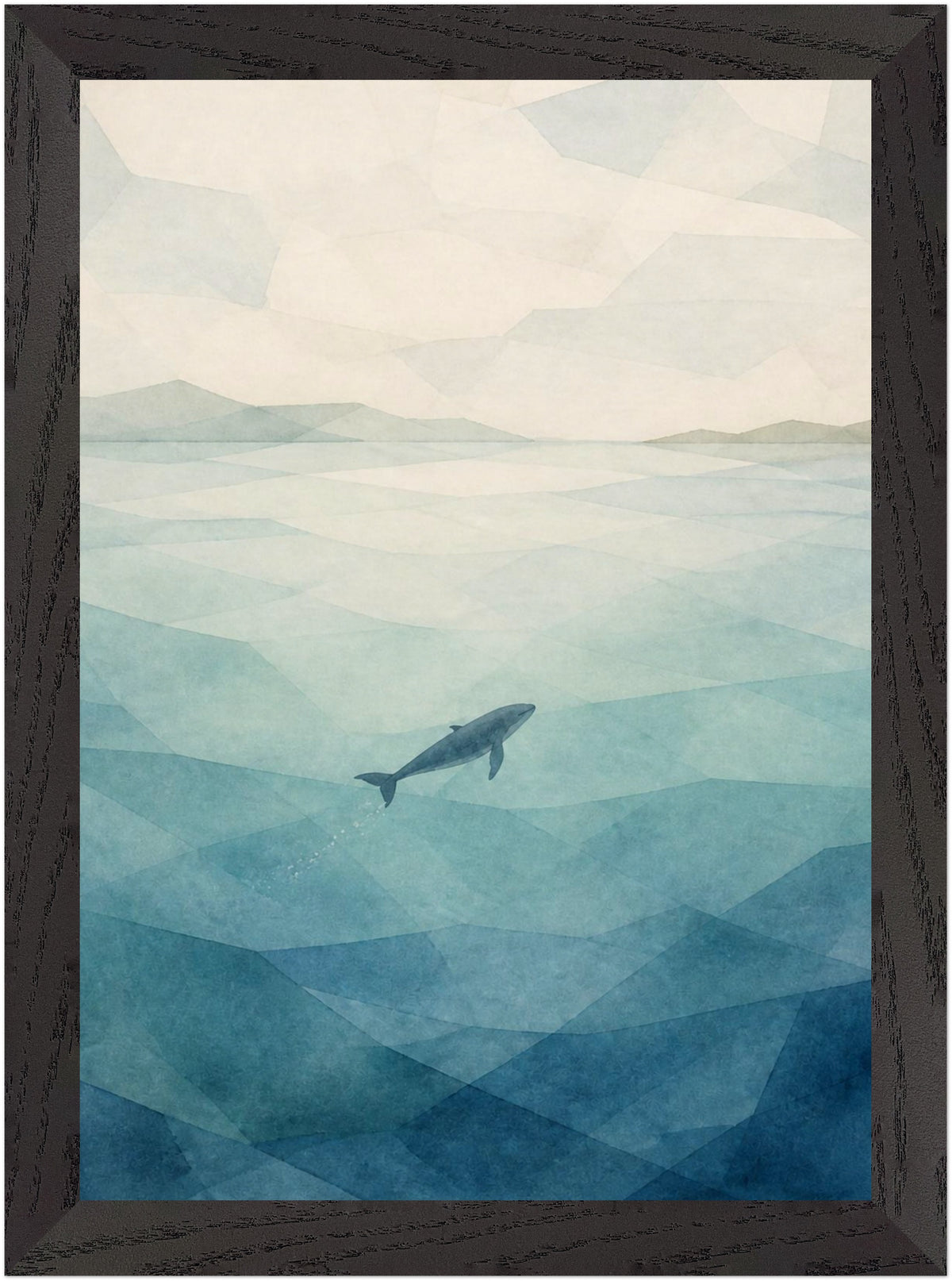 Seaglass Shore Whale in Blue Water, Size: A4, Frame colour: Black; supplier product preview.