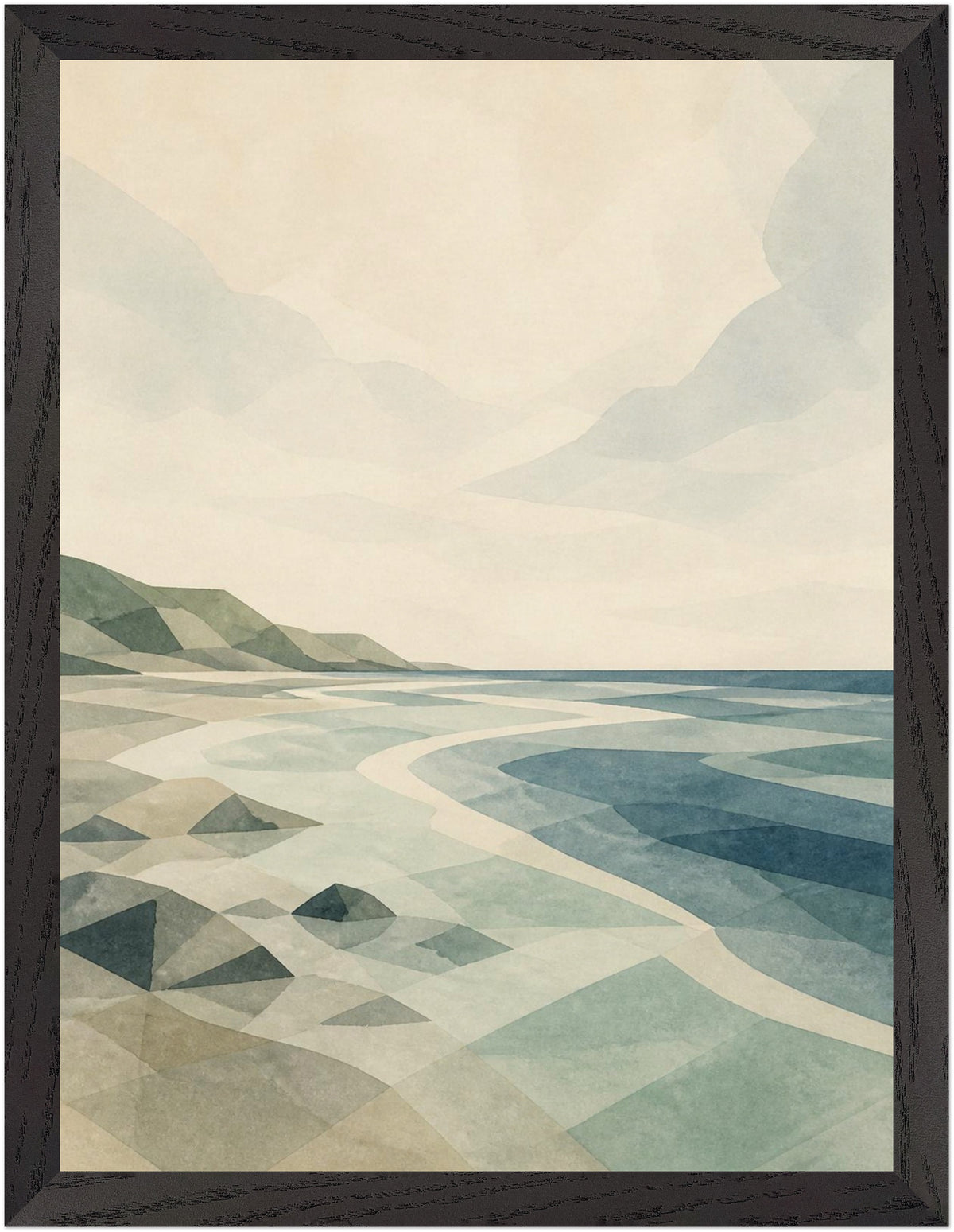 Seaglass Shore Rocky Shore, Size: 30 × 40 cm, Frame colour: Black; supplier product preview.