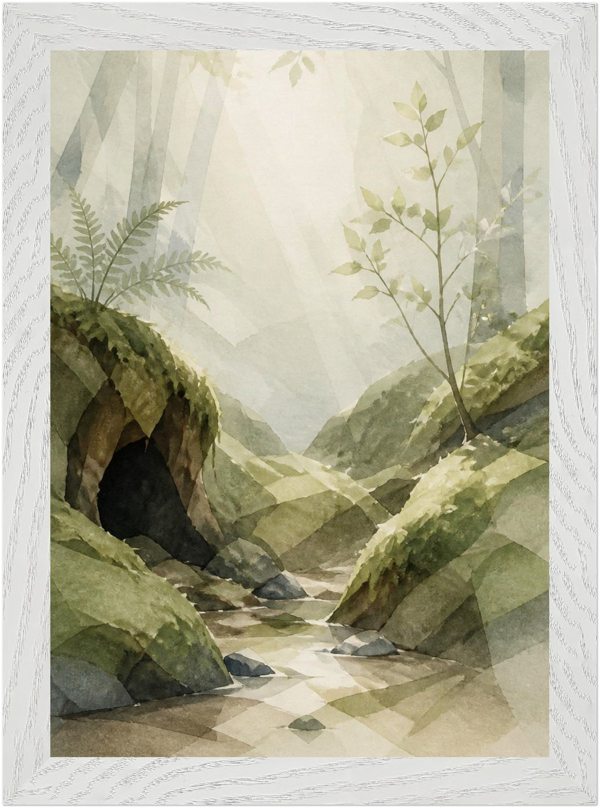 Mosswood Trail Woodland Creek, Size: A4, Frame colour: White; supplier product preview.