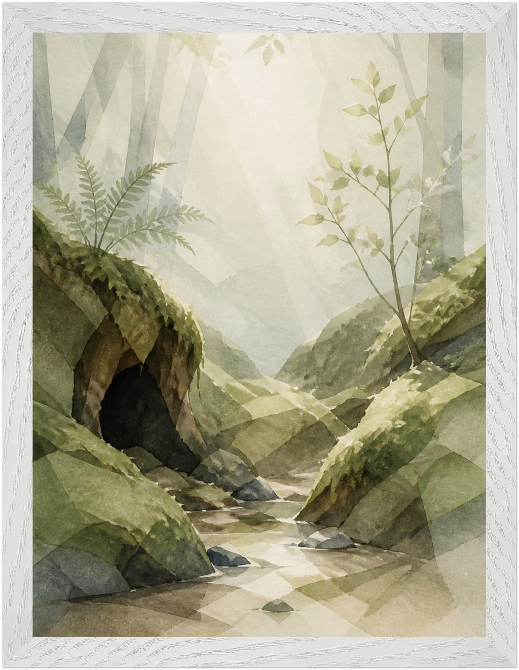 Mosswood Trail Woodland Creek, Size: 30 × 40 cm, Frame colour: White; supplier product preview.