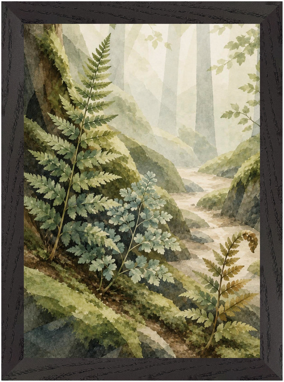 Mosswood Trail Fern by the Stream, Size: A4, Frame colour: Black; supplier product preview.