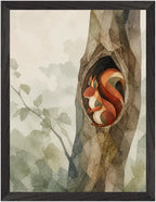 Mosswood Trail Squirrel at the Hollow, Size: 30 × 40 cm, Frame colour: Black; supplier product preview.
