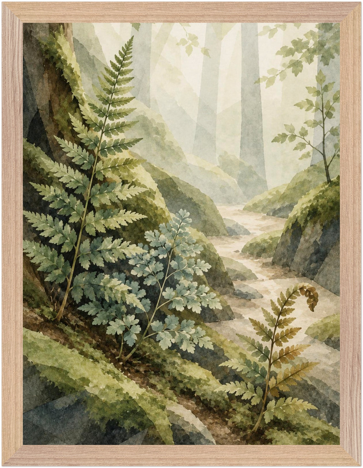 Mosswood Trail Fern by the Stream, Size: 30 × 40 cm, Frame colour: Wood; supplier product preview.