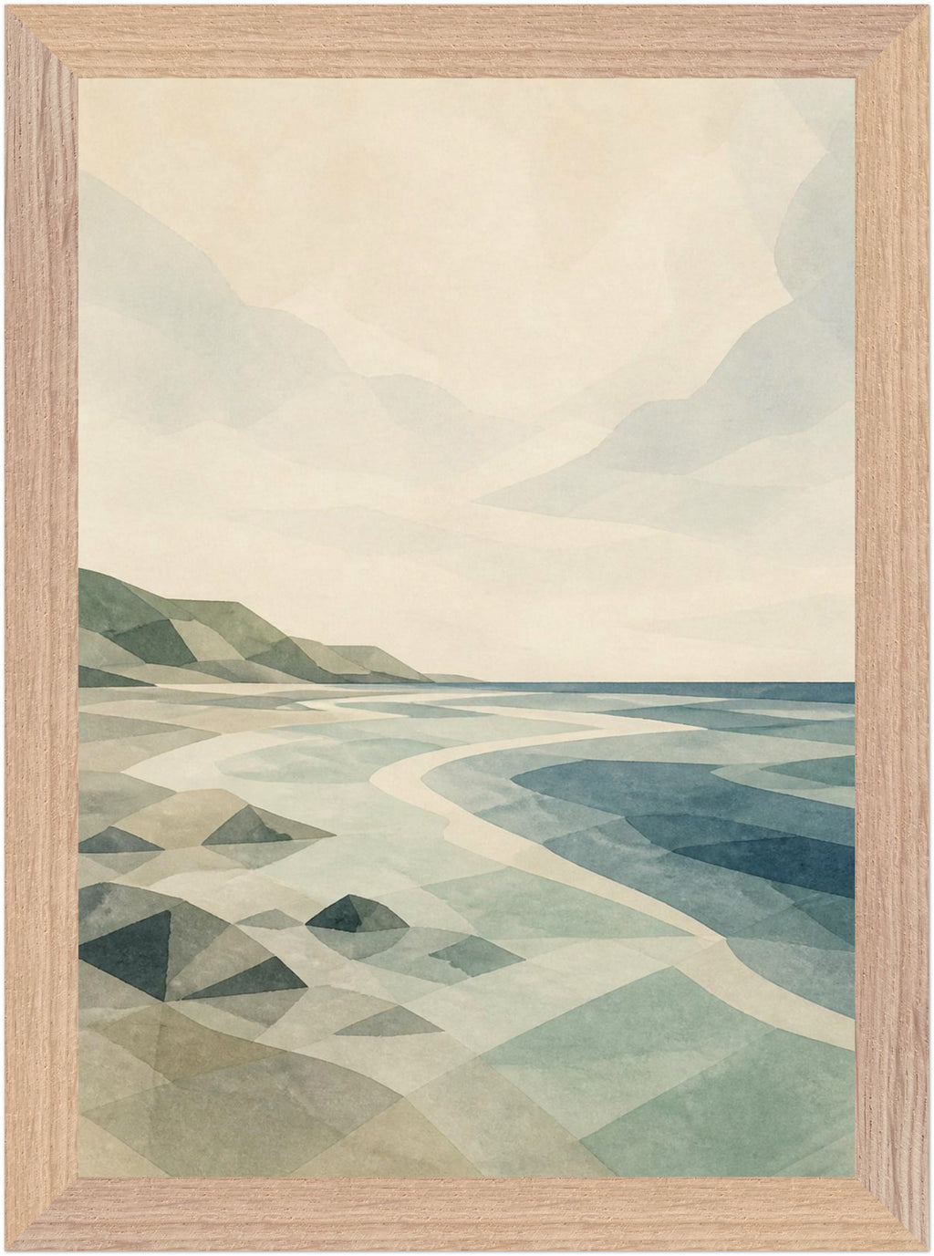 Seaglass Shore Rocky Shore, Size: A4, Frame colour: Wood; supplier product preview.