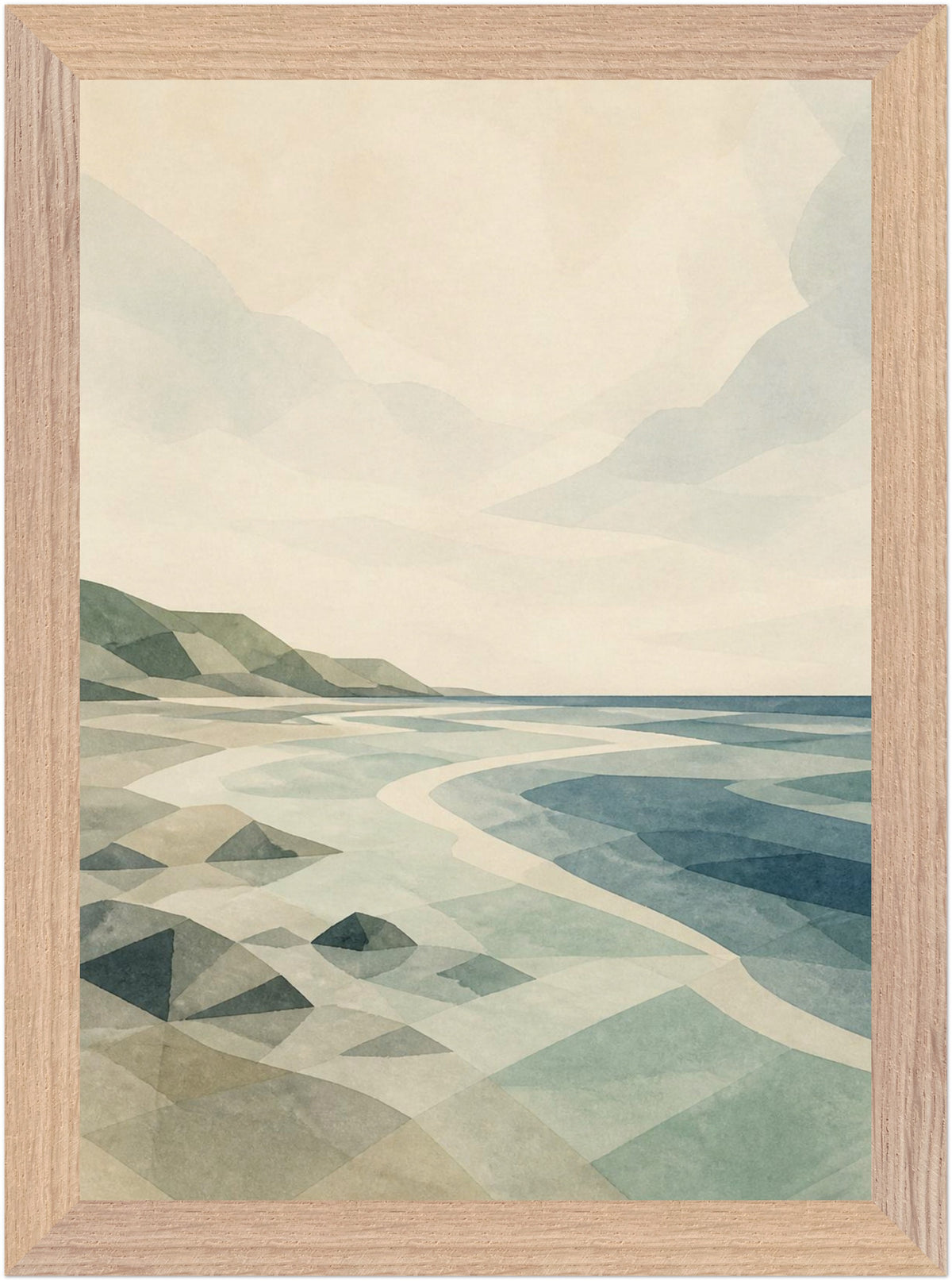 Seaglass Shore Rocky Shore, Size: A4, Frame colour: Wood; supplier product preview.