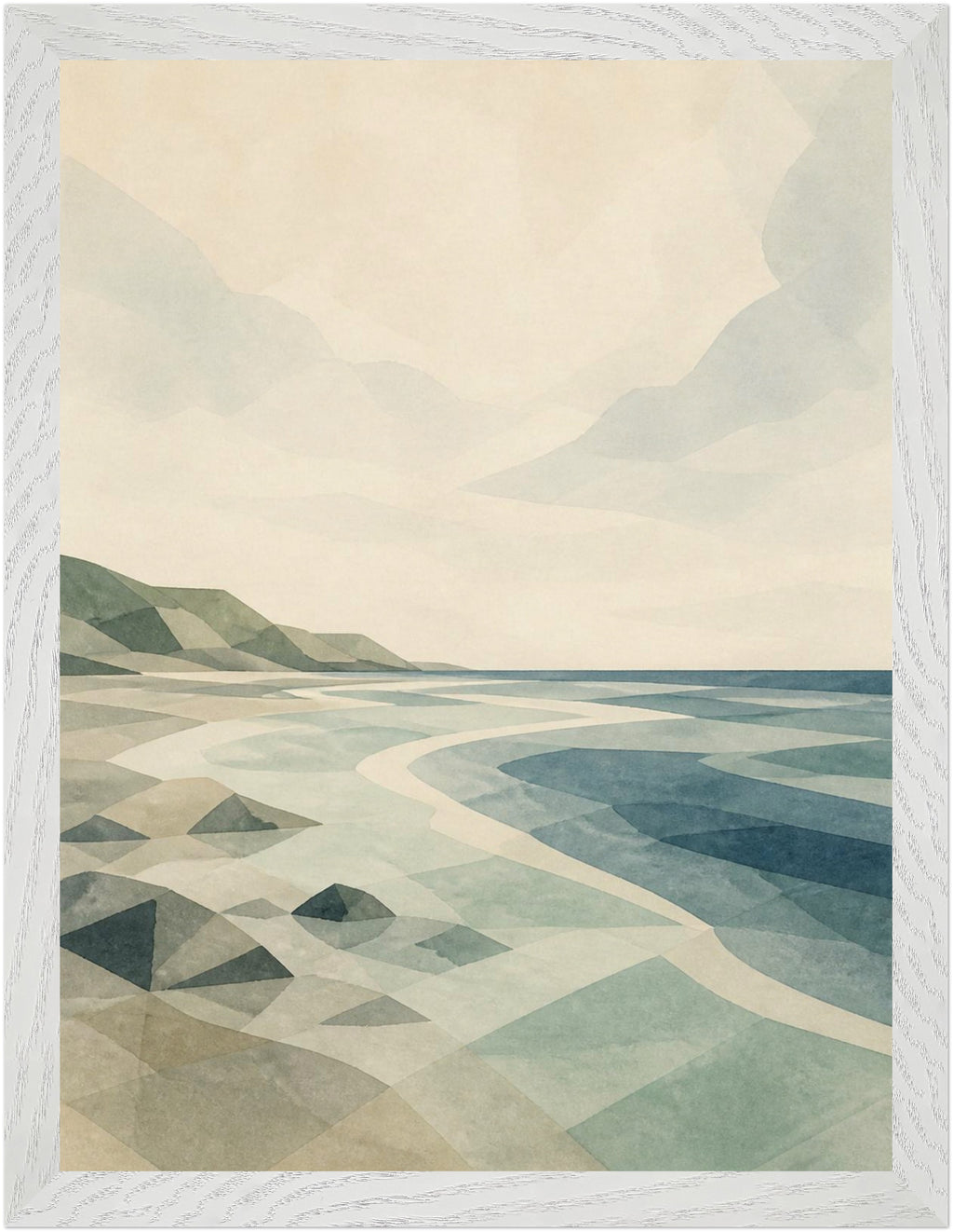 Seaglass Shore Rocky Shore, Size: 30 × 40 cm, Frame colour: White; supplier product preview.