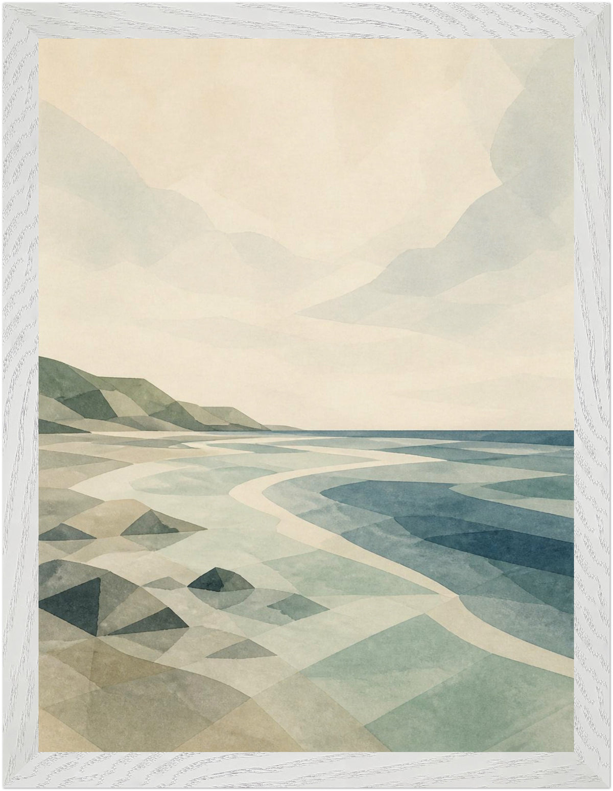 Seaglass Shore Rocky Shore, Size: 30 × 40 cm, Frame colour: White; supplier product preview.