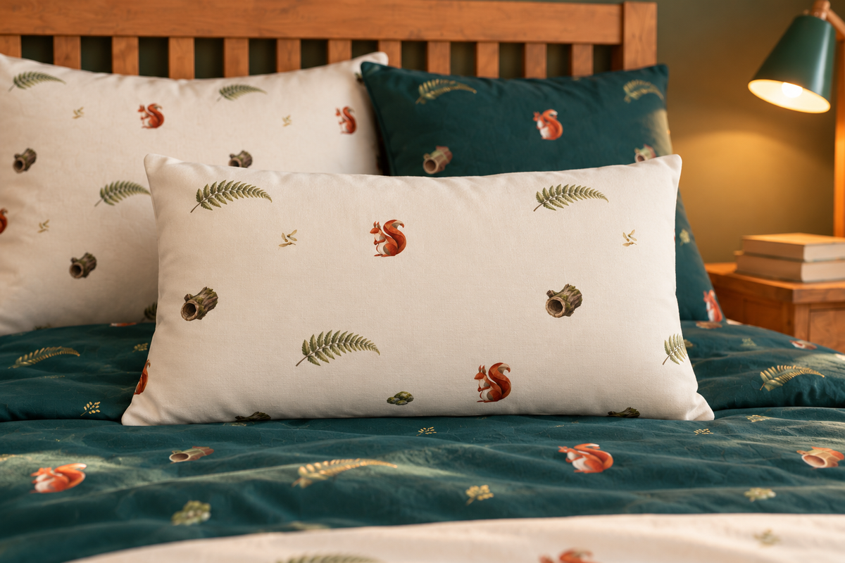 Mosswood Trail Filled Lumbar Cushion, product view in the collection room.