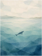 Seaglass Shore Whale in Blue Water print without a frame, shown in the 30 × 40 cm artwork preview.