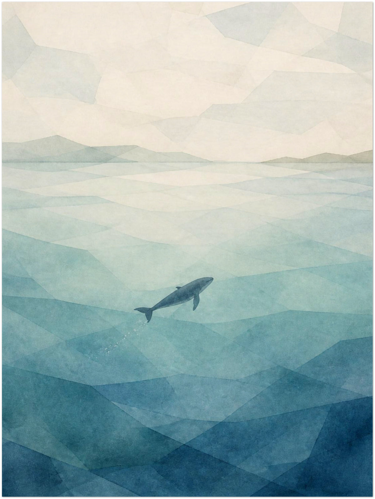 Seaglass Shore Whale in Blue Water print without a frame, shown in the 30 × 40 cm artwork preview.