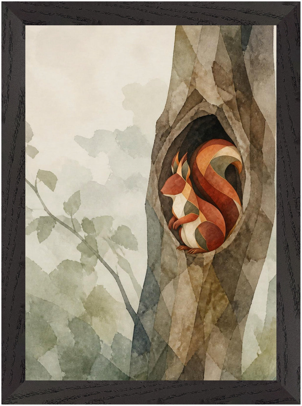 Mosswood Trail Squirrel at the Hollow, Size: A4, Frame colour: Black; supplier product preview.